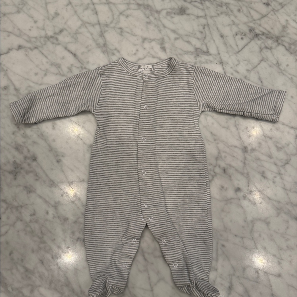 Kissy Kissy Striped Gray Baby One-Piece Footed Romper